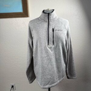 Eddie Bauer Light Gray 1/4 Zip-Up Sweater Fleece Mens Size Large